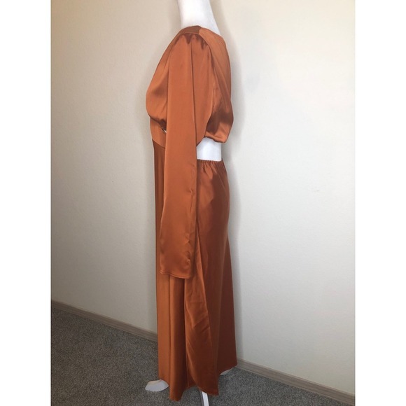 NWT WAYF Rust Cutout Midi Evening Dress Long Sleeve V Neck Bronze Copper Small - Picture 9 of 16